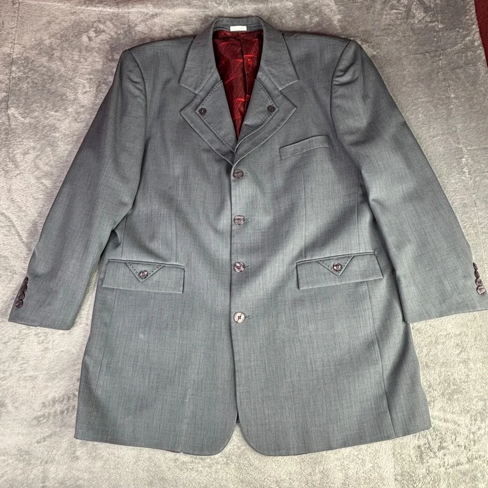 Stacy Adams Blazer‎ Mens 44R Grey 4-Button Peak Lapel Superlative 150s Lining